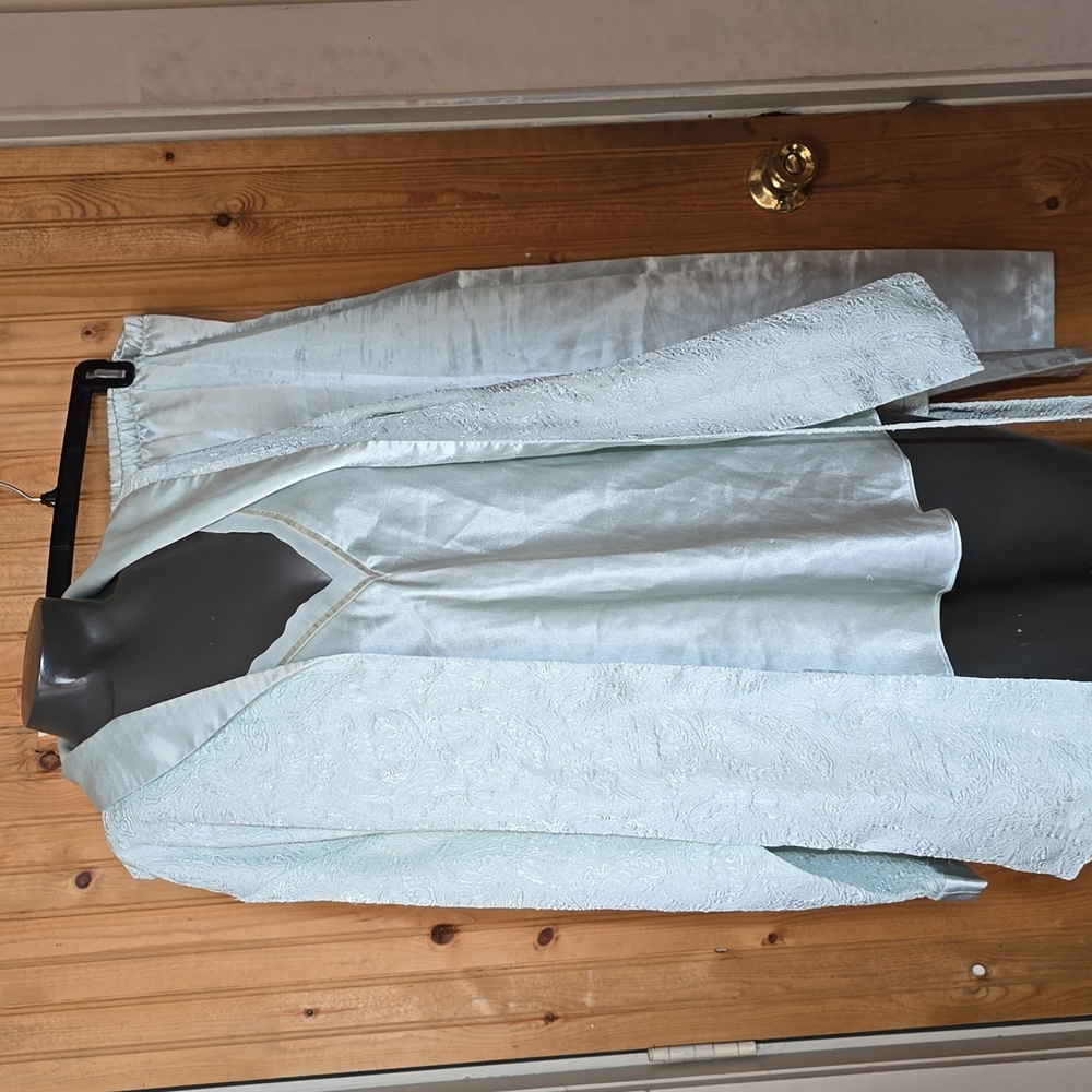 Oscar de la Renta 3 Piece Satin Pajama Set Mint Green Sz Small Robe, Top, Pant